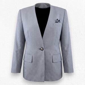 90s Vintage Navy White Houndstooth Kasper Single Button Blazer Jacket Size 12P